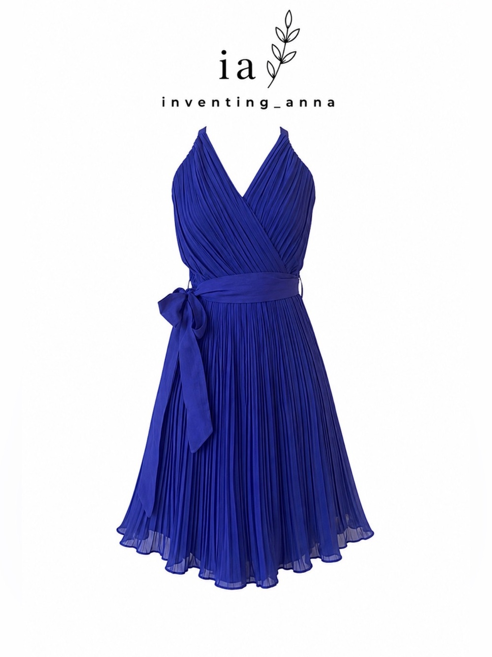 Elegant Navy/Royal Blue Pleated Romper w/Adjustable Spaghetti Strap - Tie Waist